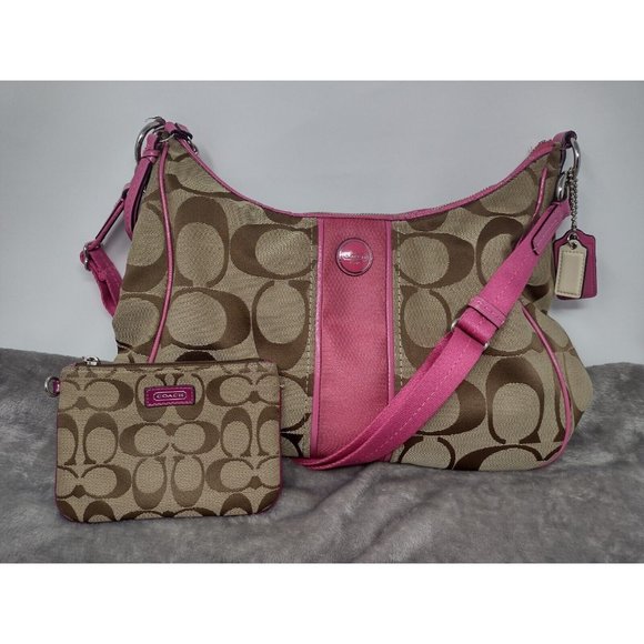 Coach Handbags - Coach Bag Womens Signature Pink & Beige Convertible Crossbody With Pouch